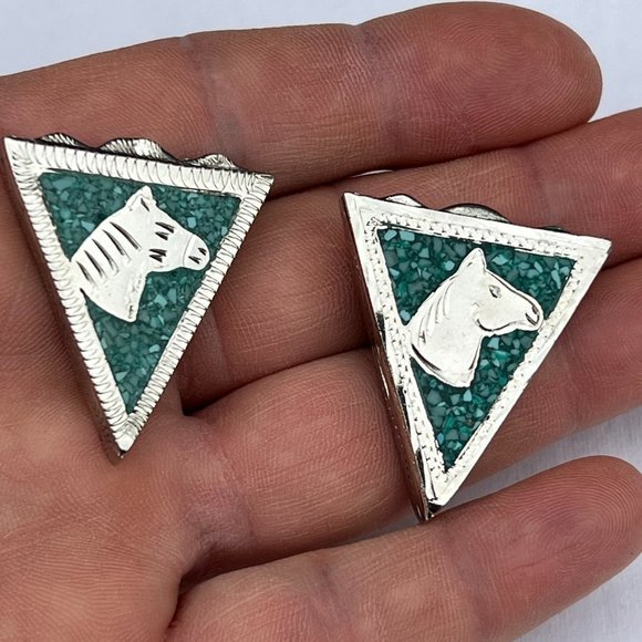 Vintage Mexican Sterling Silver Men's shirt Collar Tip Collar Points Horse Logo - Picture 2 of 8